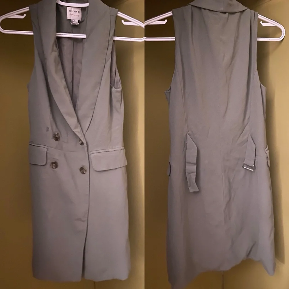 Forever 21 dull green double-breasted sleeveless dress - Picture 3 of 4